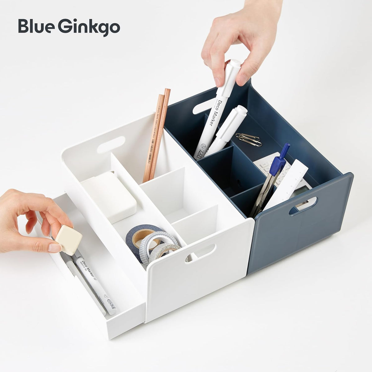 BLUE GINKGO Portable Desk Organizer, White, Made in Korea