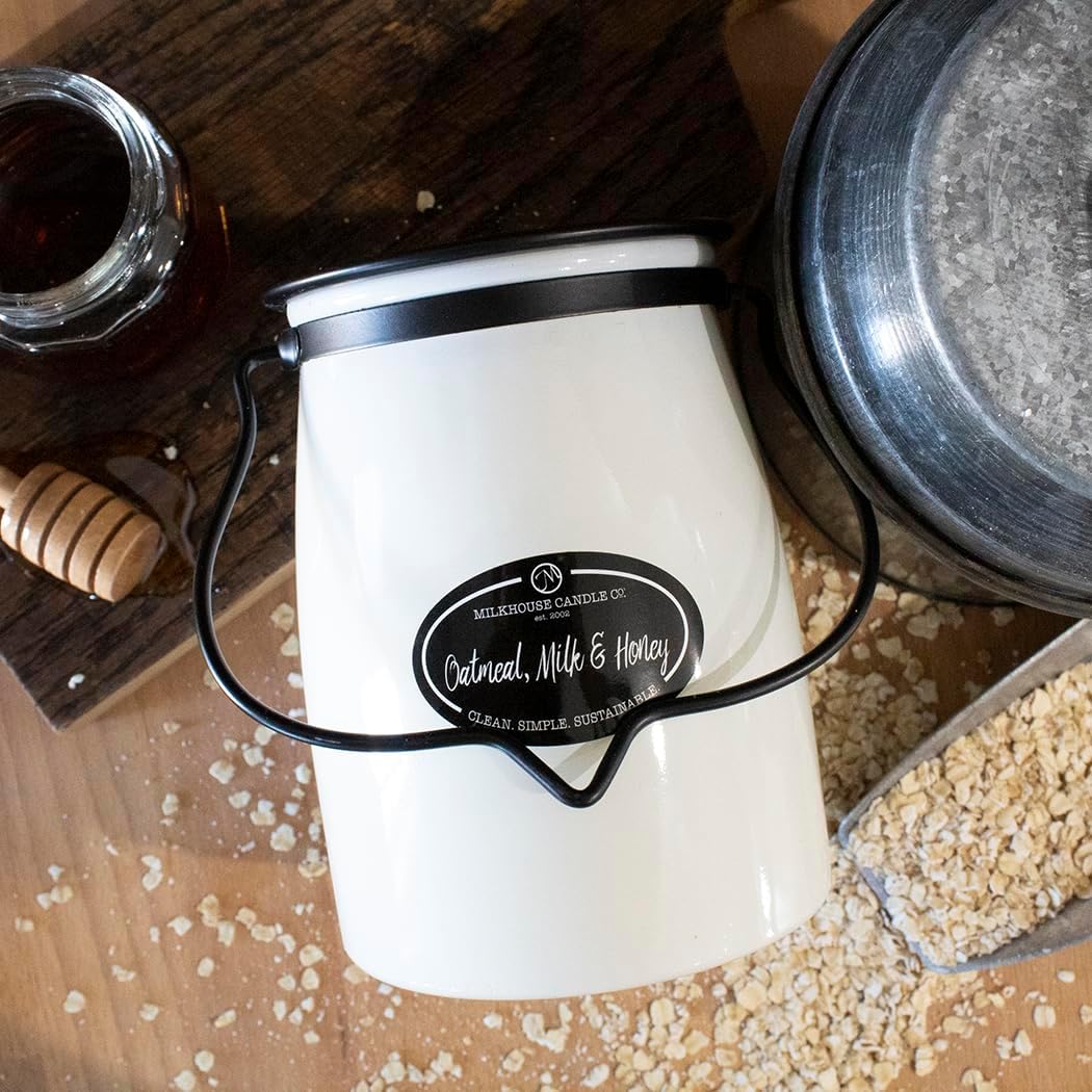 Milkhouse Oatmeal, Milk & Honey Soy Candle, 22 oz Butter Jar, 120+ Hr Burn