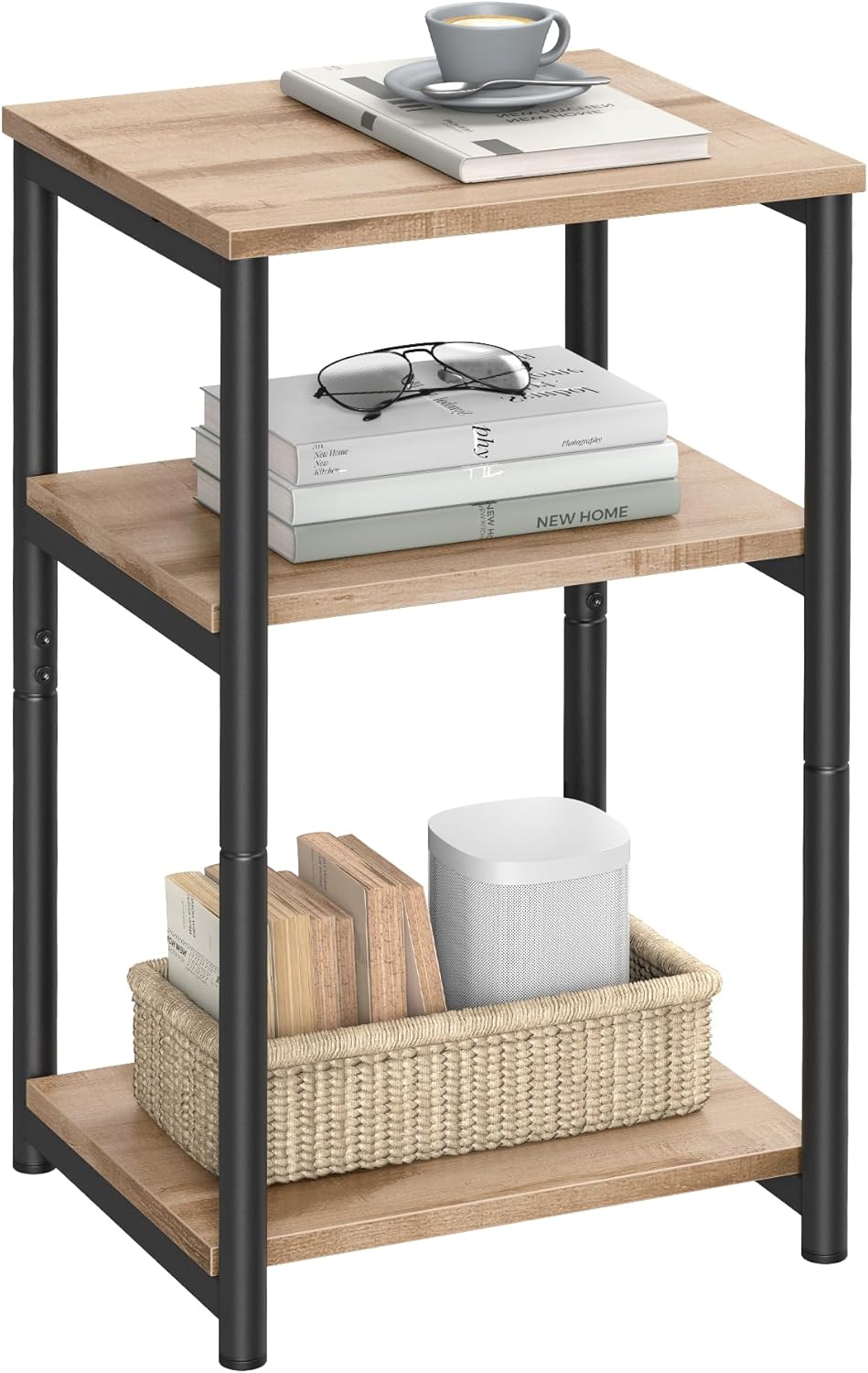 VASAGLE BARNET Collection - Side Table, Small End Table for Living Room, Modern Tall Nightstand, Bedroom, Office, Bathroom, Steel Frame, Camel Brown and Ink Black ULET273B50