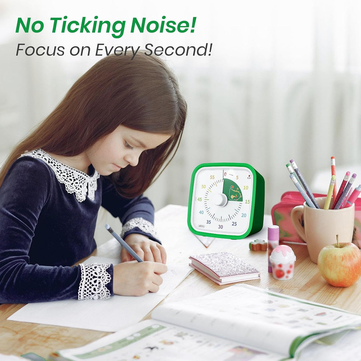 Yunbaoit Dinosaur Visual Timer for Kids, 60-min Countdown Timer, Green