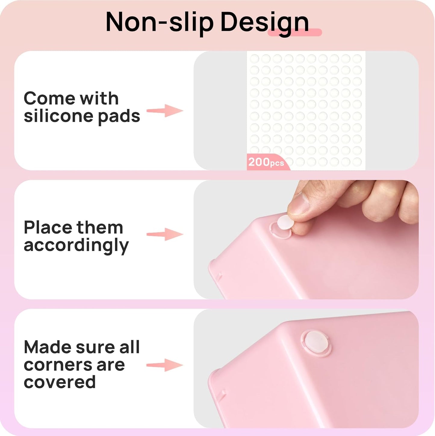 Vtopmart 44 PCS Plastic Drawer Organizers Set, 4-Size Versatile Bathroom and Vanity Organizer Trays, Non-Slip Storage Containers for Makeup, Jewelries, Bedroom，Kitchen Utensils and Office, Pink