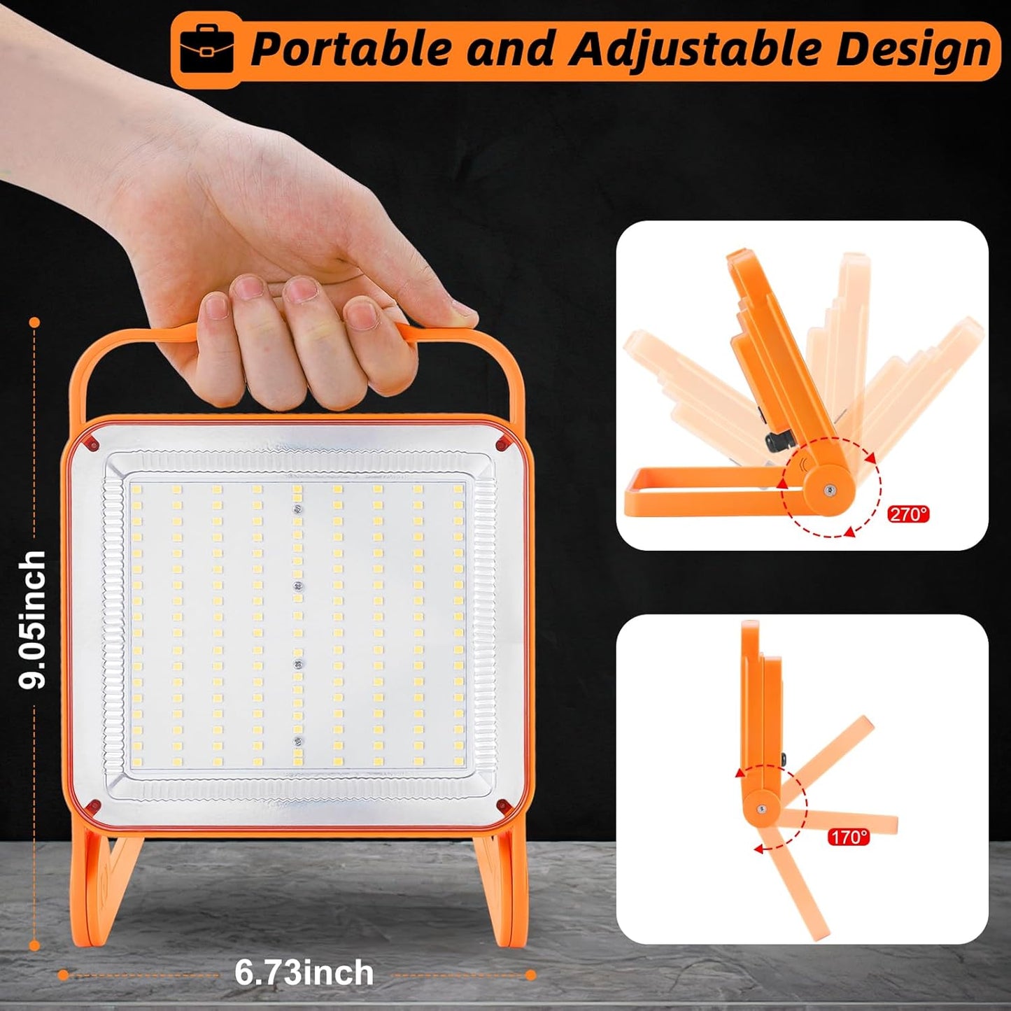 2-Pack 50W Super Bright LED Work Light - 8,000LM (500W Equivalent), IP65 Waterproof, 10ft Heavy Duty Cord, 5000K Daylight, Adjustable Flood Lights for Workshop, Garage, Construction Site