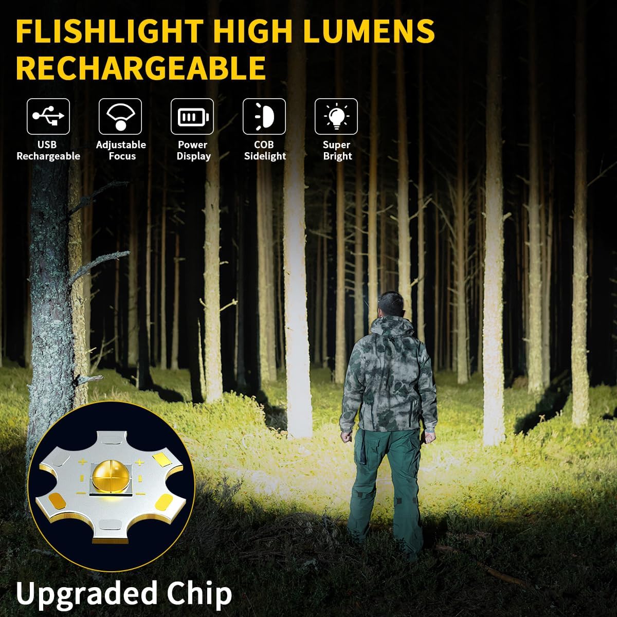 ZioeYiue Rechargeable Flashlights High Lumens, 7Mode Super Bright Flashlight Powerful, Adjustable Tactical Flash Light, Gifts for Father's Day, LED Flashlights for Home Emergency Camping Essentials
