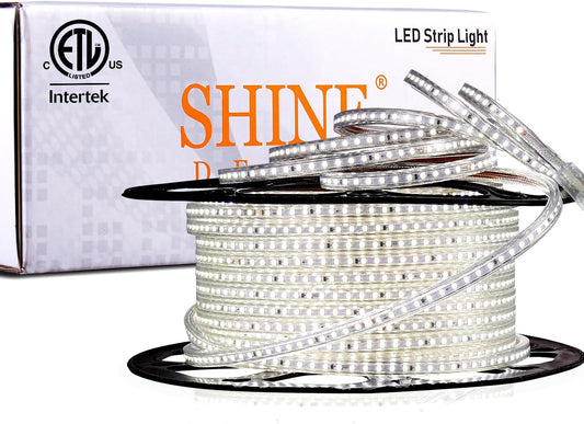 Shine Decor LED Strip Light 150FT 120VAC, Super Bright 19012 Lumens Dimmable, IP65 Waterproof for Outdoor Indoor, 6500K Cool White Every 1.6ft Cuttable Lighting Rope 6x10mm, ETL Listed 45M