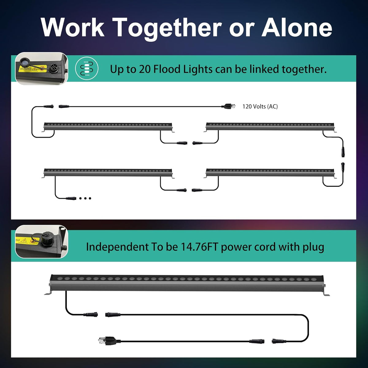 Linkable LED Light Bar Outdoor Color-Changing, 40″ RGBCW Wall Washer Light, 180W Smart Bluetooth App & Remote Control, 2700K-6500K Tunable White, IP65, for Stage, DJ, Home Patio & Commercial