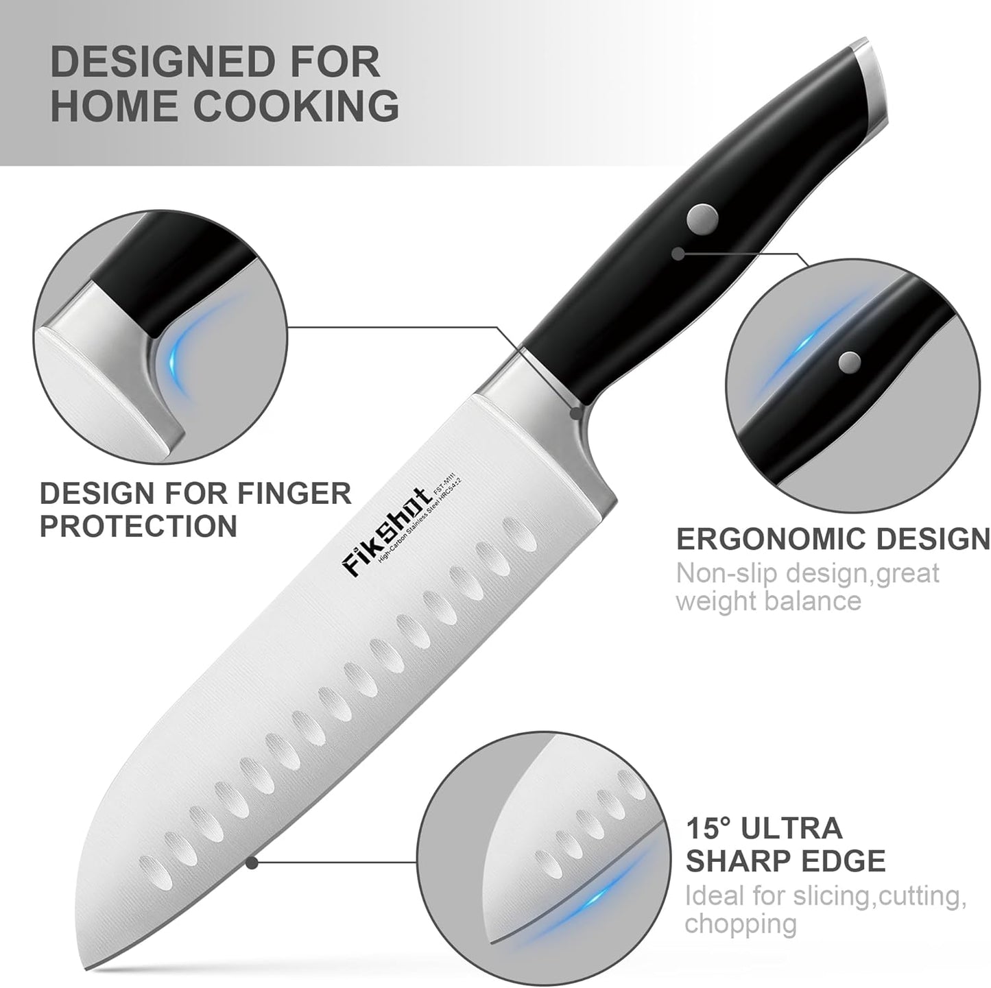 Fikshot Knife Set – German Stainless Steel, Ultra-Sharp, 14-Piece with Knife Block & Sharpener, Full Tang Black Handle, Rust-Resistant, Dishwasher-Safe for Kitchens, Gift for Chefs