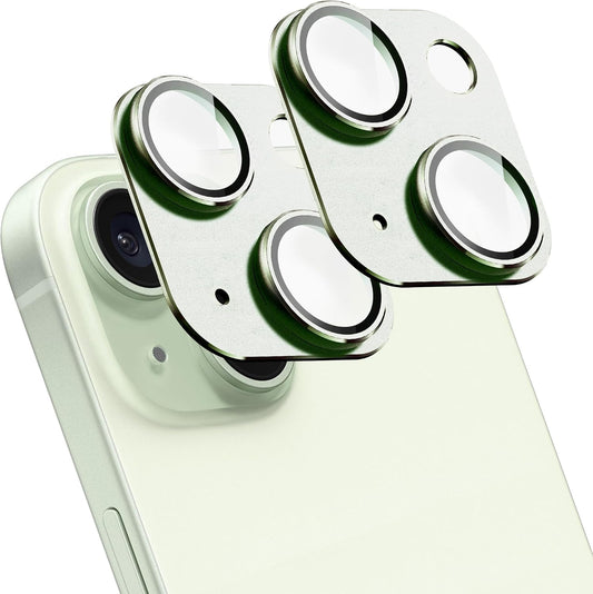 2 Pack Camera Lens Protector for iPhone 15/15 Plus,[Not Easy to Breakn ] AR Tempered Glass Strong Adsorption Metal Camera Cover Screen-Light Green