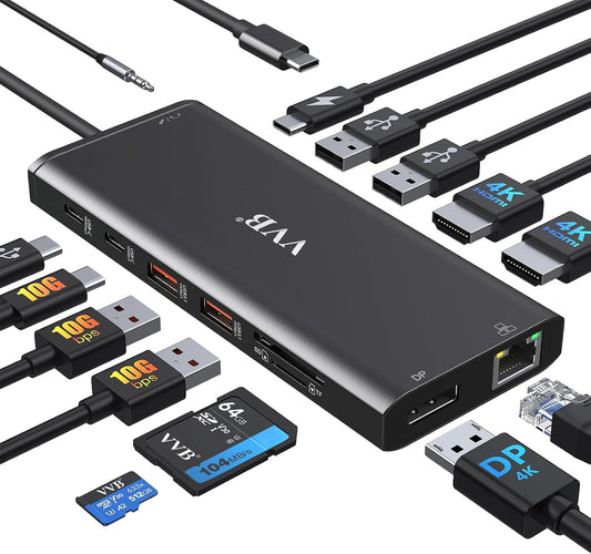 USB C Laptop Docking Station Dual Monitor 14 in 1 USB C Hub Multi Adapter