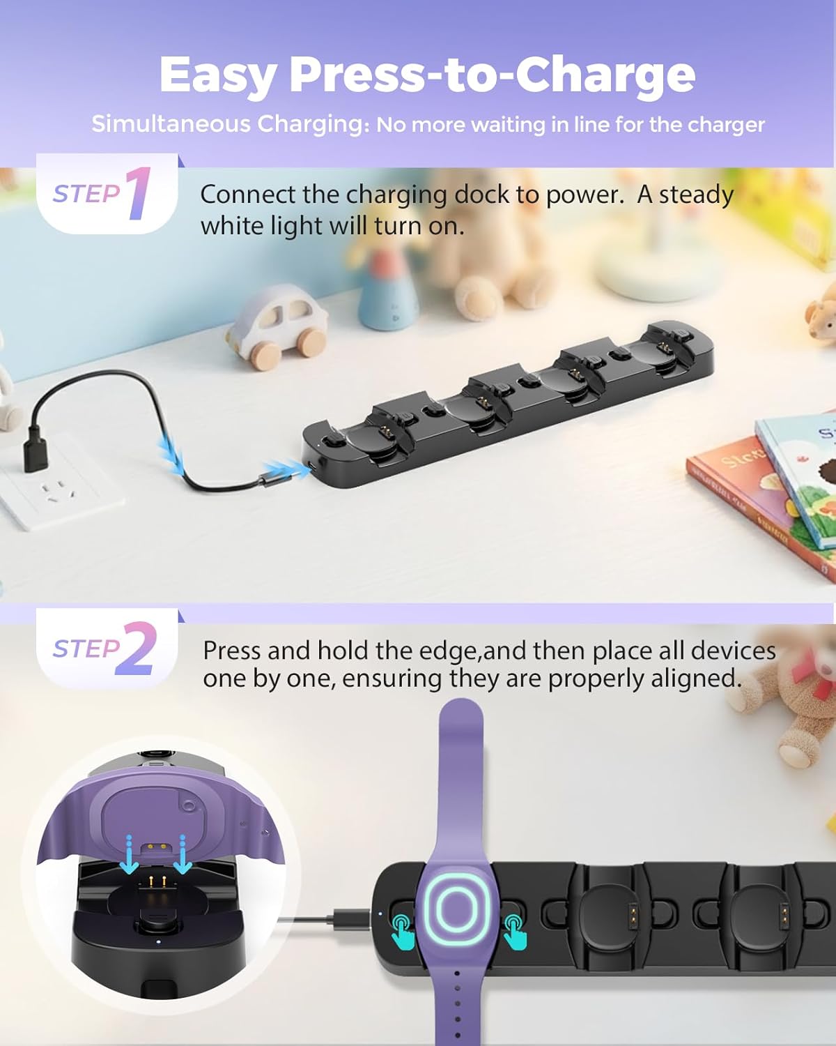 Doohoeek Charging Station for MagicBand+ Plus Magic Band, 4-in-1 Charger Portable for Disneyland MagicBand Plus, 90 Min Full Charging Dock for Magic Band+ Disney-World Family (Black, 4-Slot)
