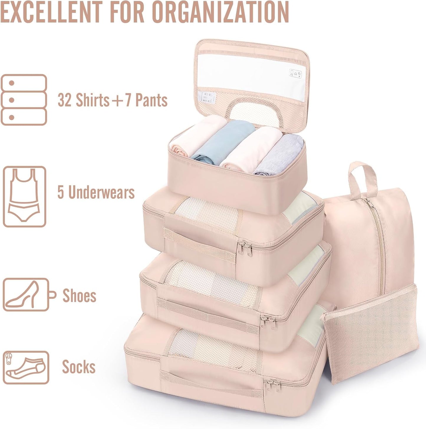 Veken 8 Set Packing Cubes for Cruise Ship Essentials,Beach Vacation Travel Accessories with Hanging Toiletry Bag,Suitcase Organizer for Luggage,Personalized Birthday & Retirement Gifts for Women Mom