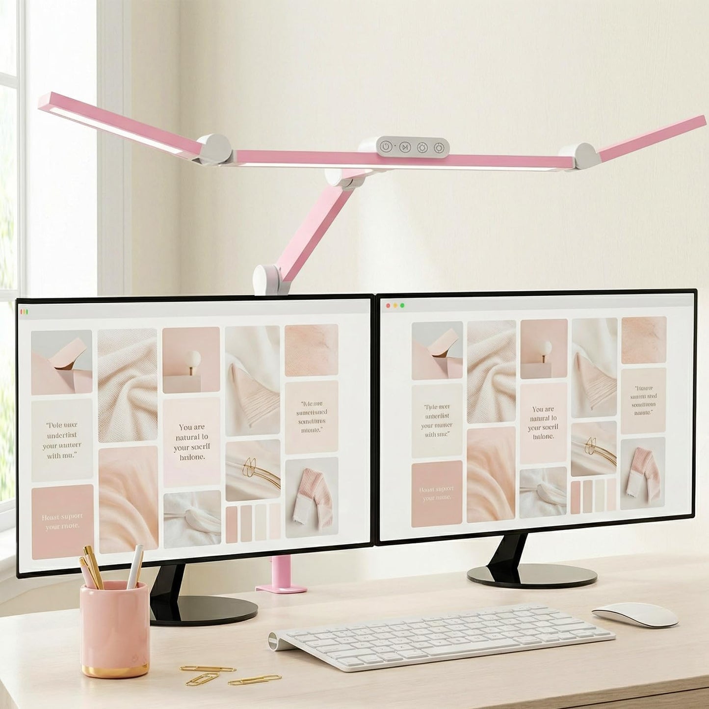 Micomlan Architect Desk Lamp for Home Office, Pink Desk Lamp with Clamp for Working, 24W Bright Rotatable Led Table Light Stepless Dimming Tempering Wide Computer Light for Crafting Puzzle Hobby