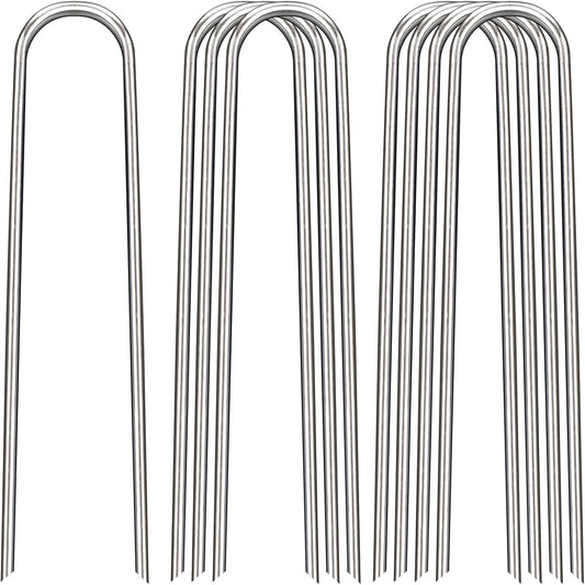 12 Inch Landscape Staples, 12/25/50/100 Pack Galvanized Garden Stakes, Heavy Duty 8 Gauge U-Shaped Ground Stakes for Weed Barrier Fabric, Irrigation Tubing, Fence, Outdoor Decorations