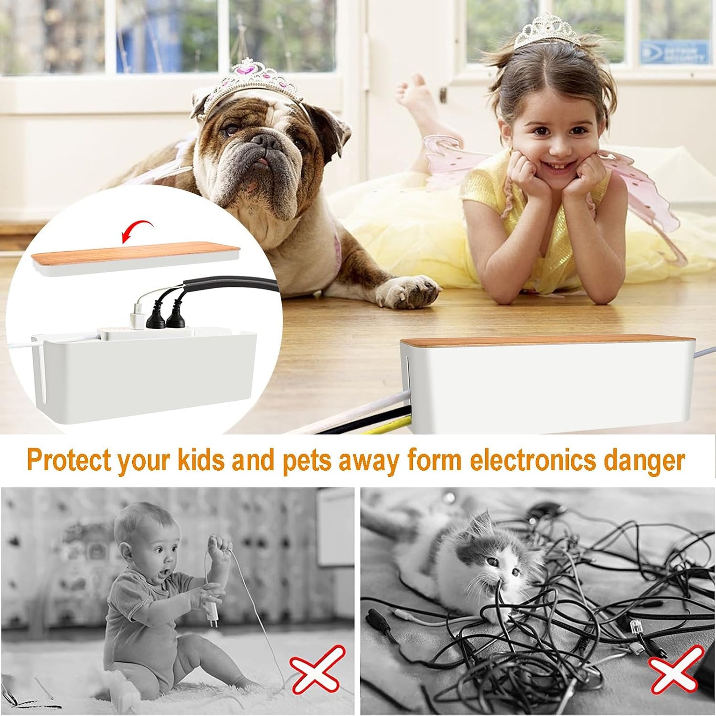 128PCS Cable Management Box 3Pack Cable Management Kit for Power Strip to Hide Wires,Cord Hider Boxes,Cord Box Safe ABS Material Wire Organizer of Cable Clips Sleeve for Home & Office, White