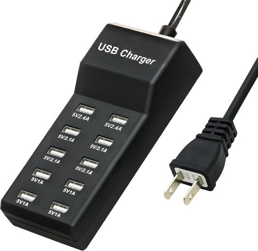 50W USB Charging Station with 10-Port Family-Sized Smart USB Ports for Multiple Devices - Smart Phone, Tablet, Laptop Computer - for iPhone 15/14/13 Black