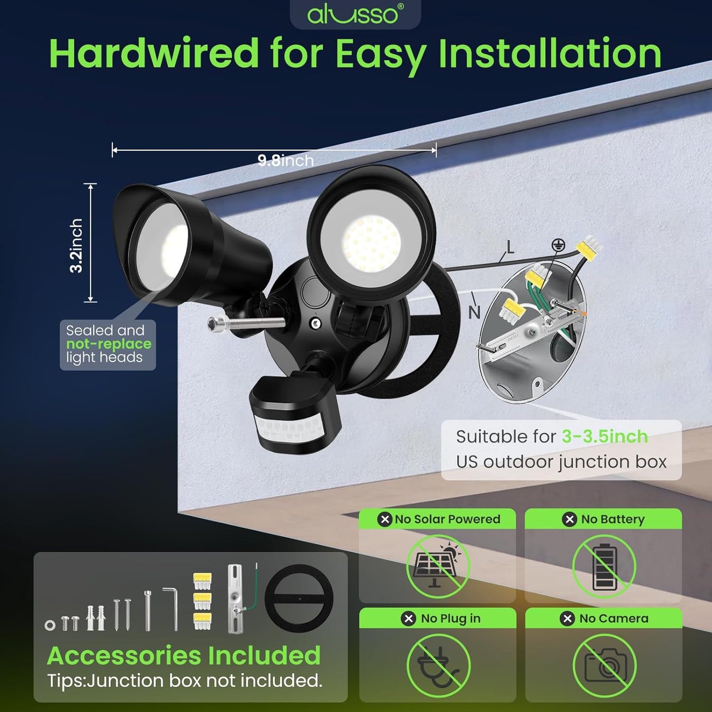 ALUSSO Motion Sensor Outdoor Lights, 30W 3500LM Flood Lights Outdoor 120V, 3 Modes (Dusk to Dawn/Auto/On Time), 3CCT 3000K/4000K/6500K Waterproof Hardwired Security Light ETL Listed for Porch, 1PC