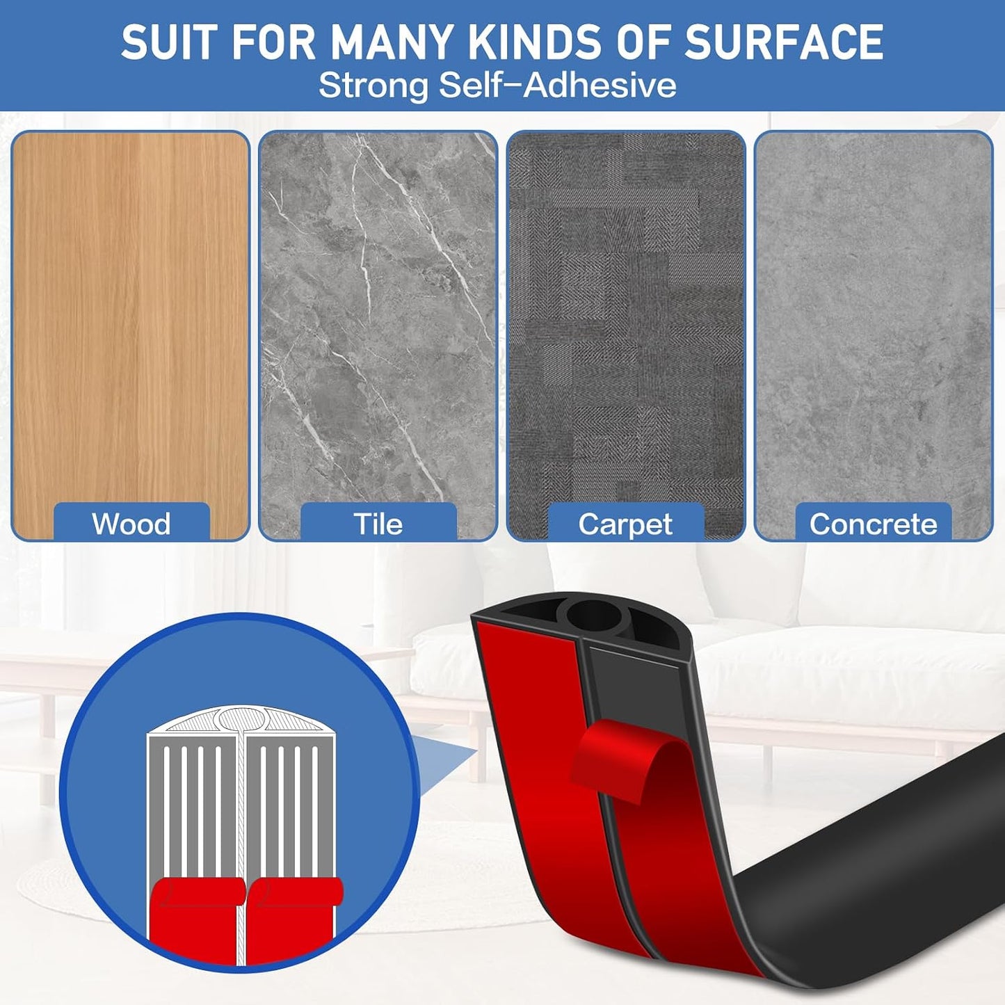 LSGCQ Floor Cord Cover Self Adhesive Cord Hider Floor Cable Management | Cord Covers for Wires on Floor Cable Cover, Prevent Cable Trips, Cable Cavity 0.32" W x 0.32" H, 20Ft, Black