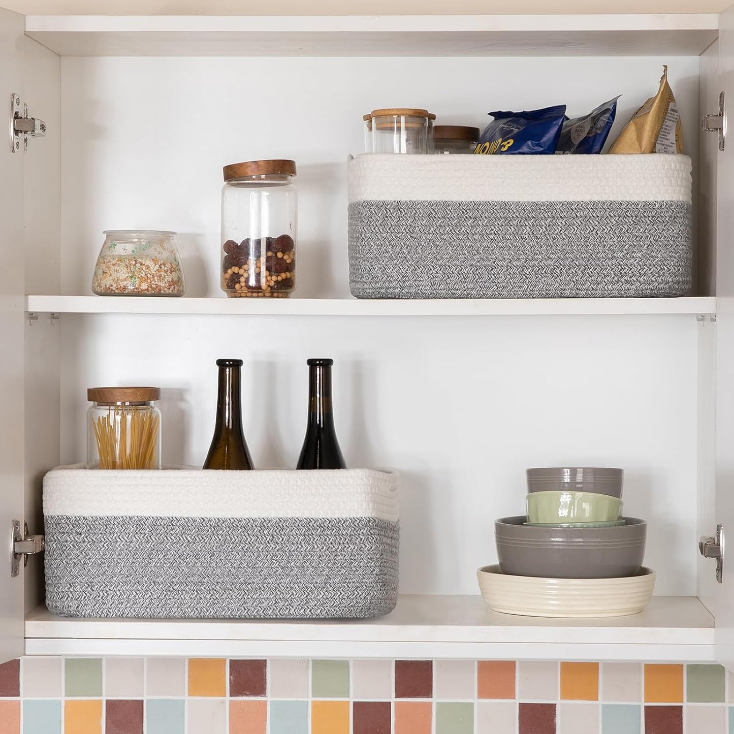 OIASKET Storage Baskets for Organizing 3 Pack, Woven Baskets for Shelves, | Closet Organizer Bins with Handle, Empty Gift Basket, Toy Storage for Toys, Blankets, Towels, Clothes, Books, 15"x11.42"x6.7"