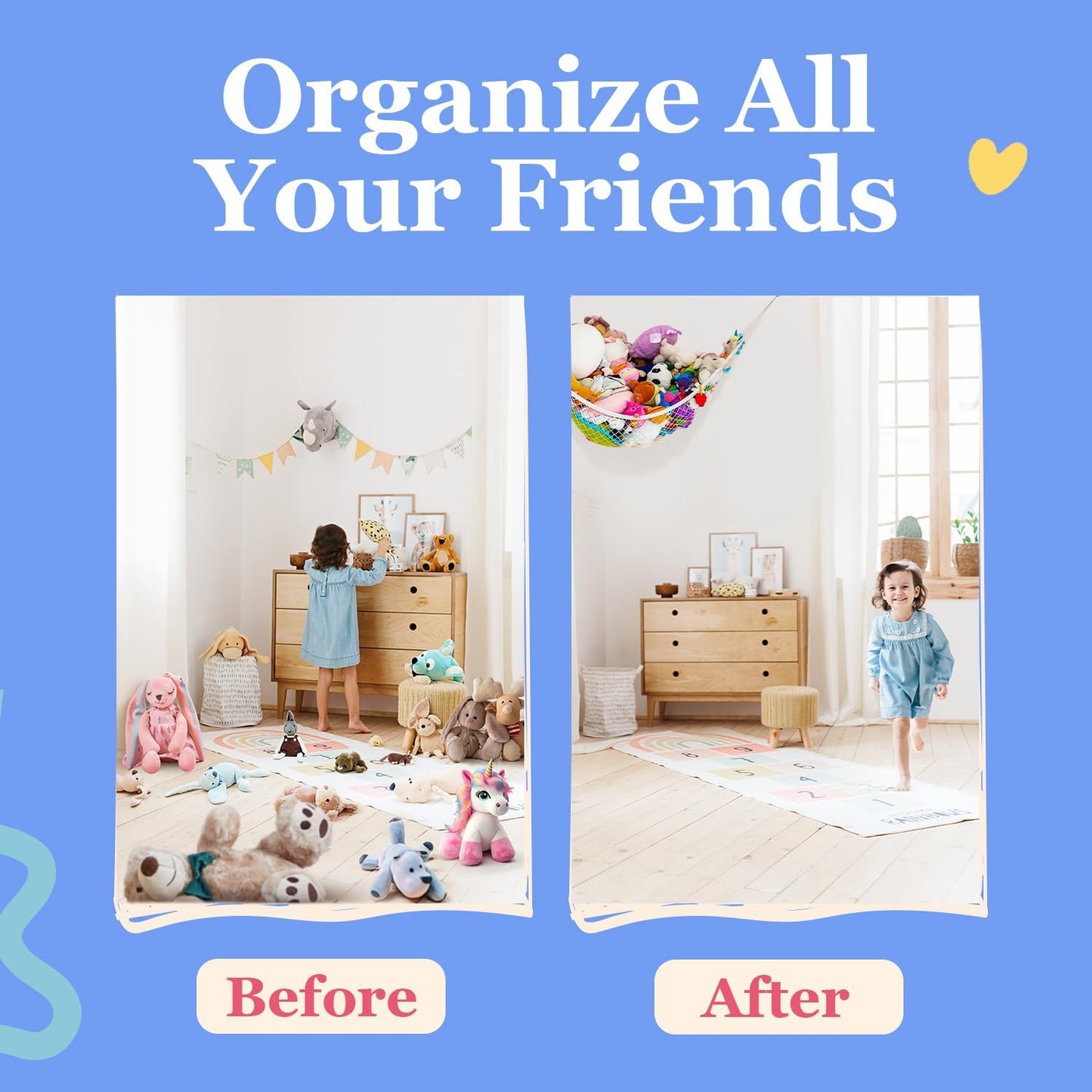 Stuffed Animal Hammock 2 Pack | Corner Stuffed Animal Storage & Plushie Net | Toy Hammock for Stuffed Animals | Holds 12lbs | Easy Hang, All Hardware Included | White Bedroom Decor | by Lilly's Love