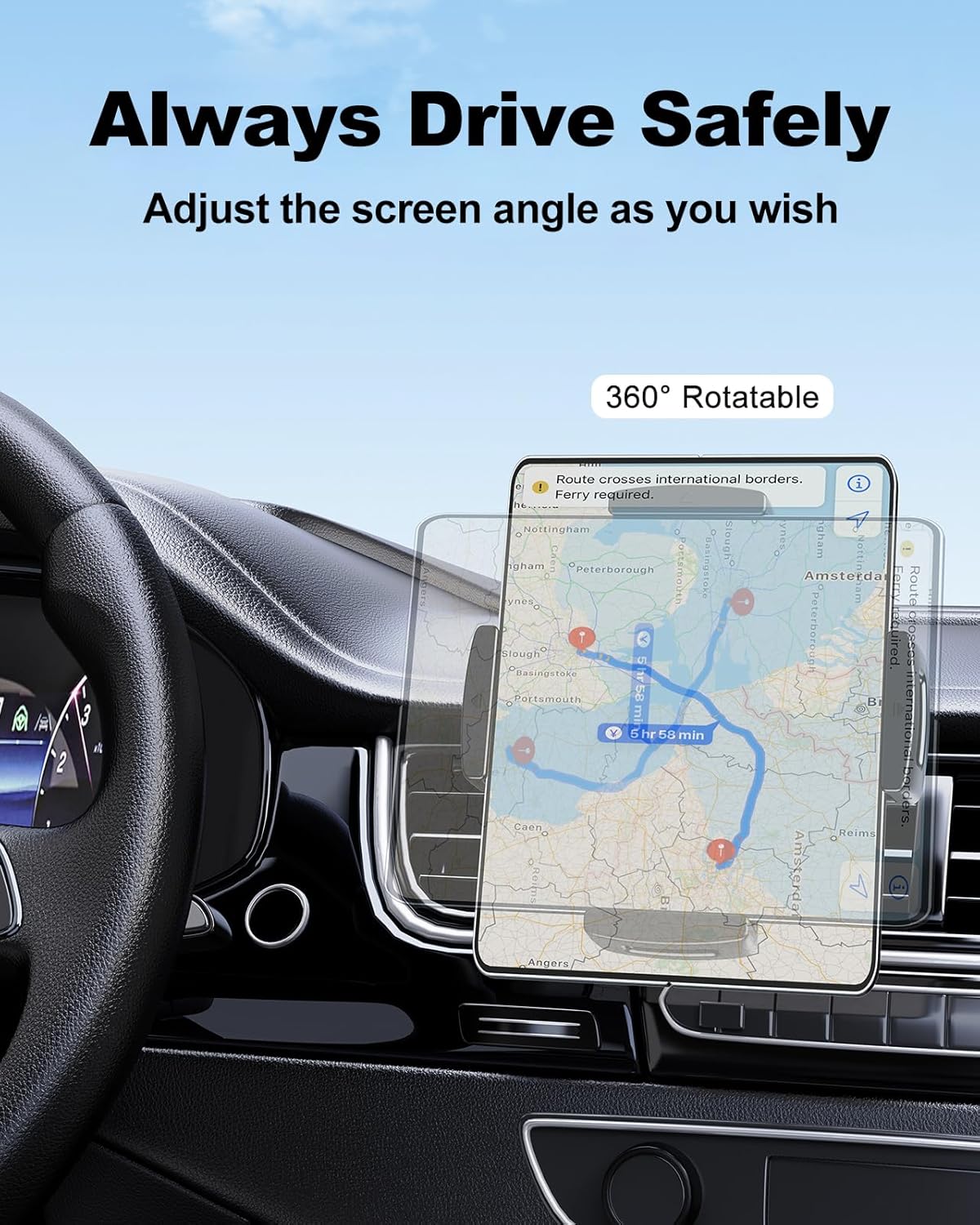 Car Phone Mount for Samsung Galaxy Z Fold 7 6 5 4 3 2 Accessories, Folding/Tablet Suction Holder for Dashboard 360° Rotatable Fit for iPad Mini 6 iPad Pro Air Pixel Fold and More 4-12.9" Device