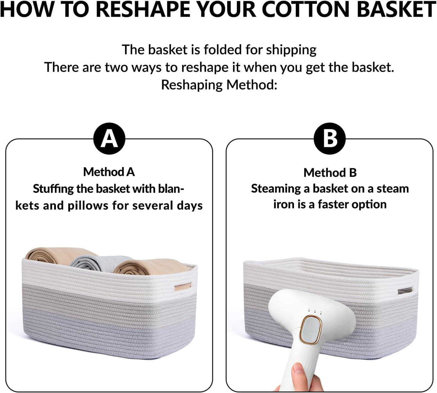 MiniArk Large Storage Baskets for Shelves, 17 x 13 x 7.5” Closet Organizers Bins for Clothes Blanket Towels, Baby Nursery, Toy Baskets Box, Woven Rope Baskets, 2 Packs Gradient Grey