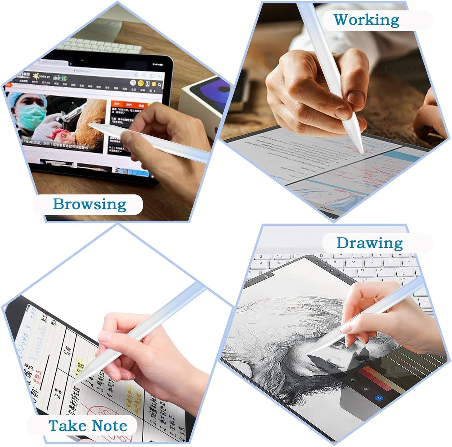 Stylus Pen for Android Tablet,Tablet Pencil for iOS/Android,Rechargeable Active Stylus Pen for iPhone/XiaoMi/Huawei/Vivo/Lenovo/Pixel and Other Android Smartphones and Tablets-Gradient Blue