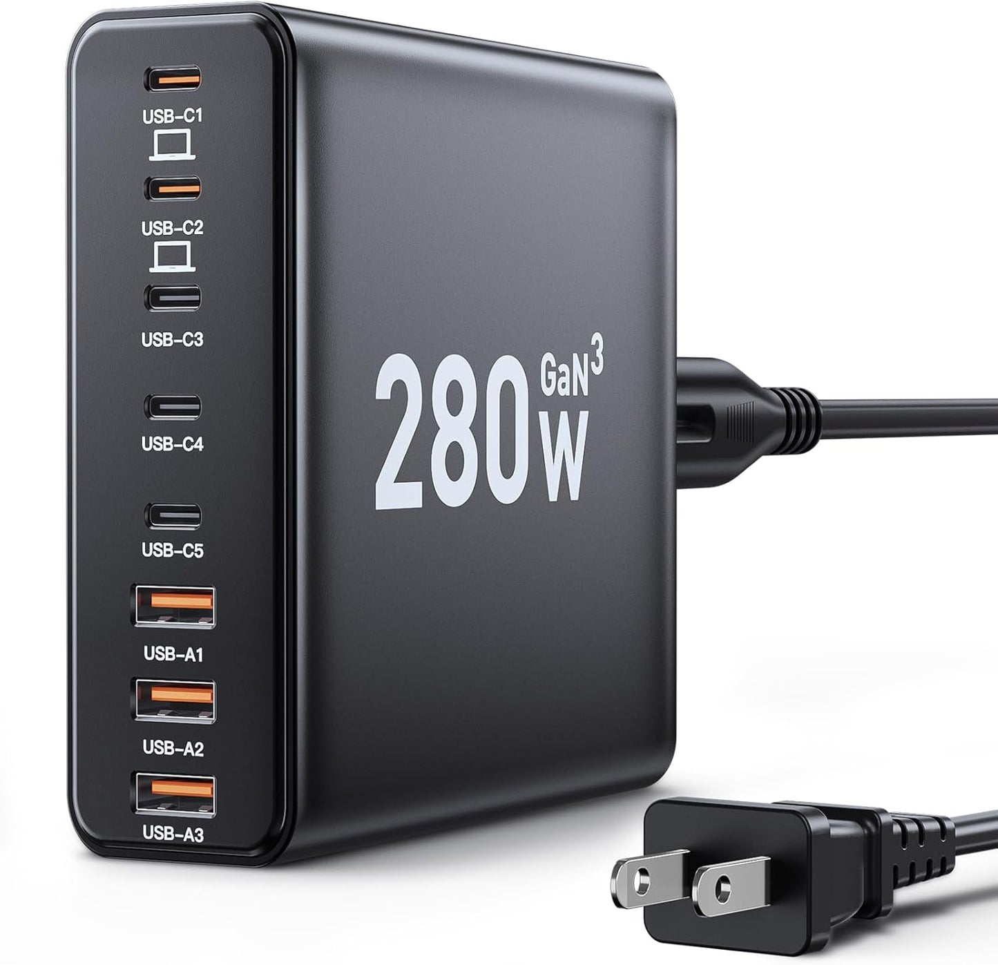 380W USB C Charger Block,with 4 USB Cables 8-Port USB C Charging Station Dual 100W Laptop Charger Fast Charger Type C Charging Block for MacBook Pro, Dell XPS, iPhone, iPad, Tablet (Bright Black)