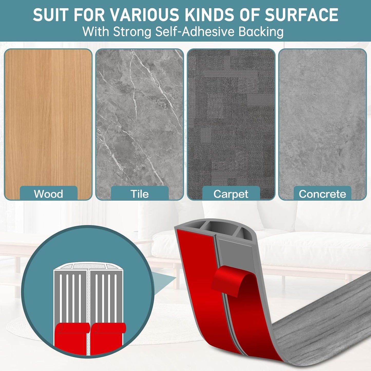 LSGCQ Floor Cord Cover Self Adhesive Cord Hider Floor Cable Management | Cord Covers for Wires on Floor Cable Cover, Prevent Cable Trips, Cable Cavity 0.47" W x 0.27" H, 10Ft, Light Grey Wood