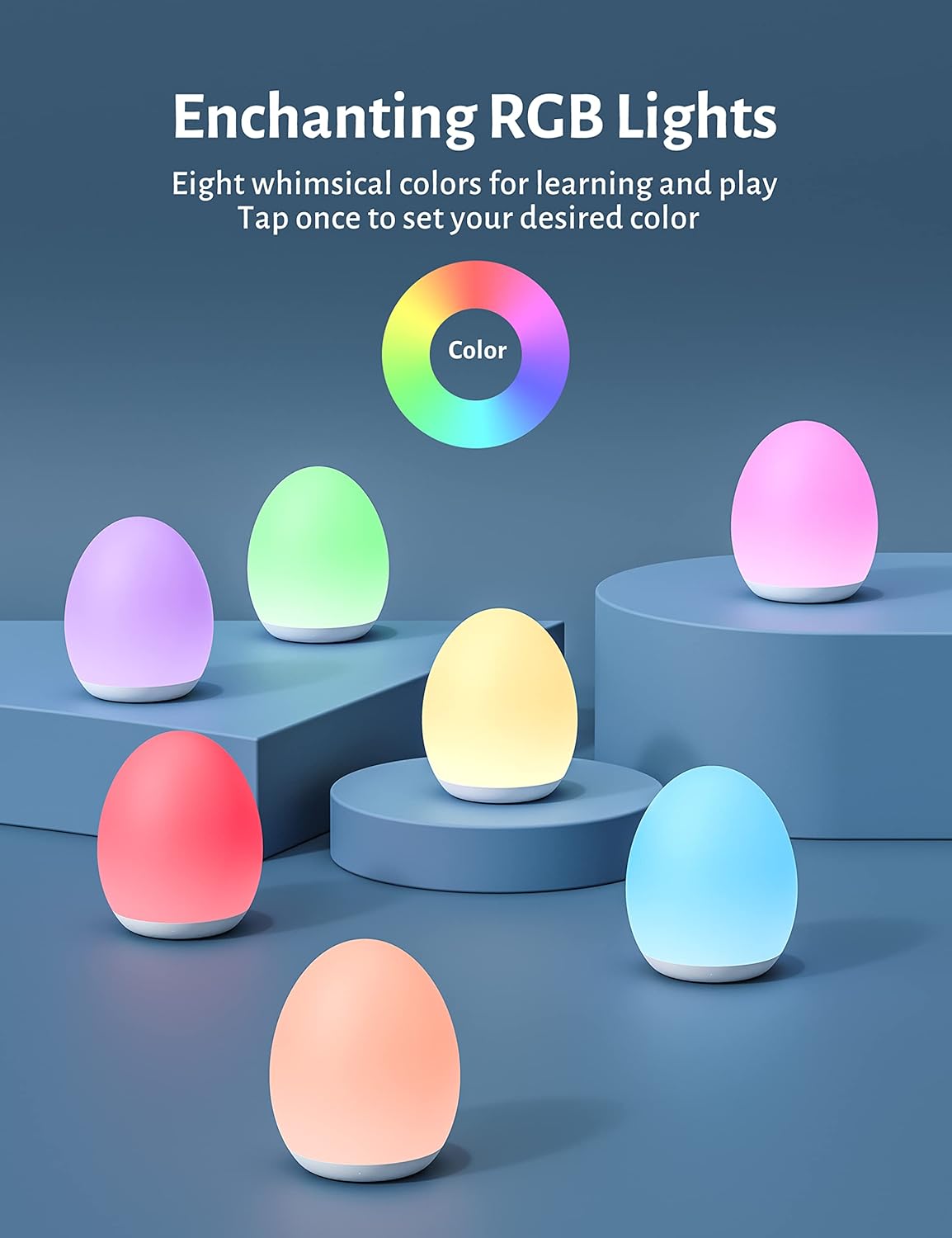 Night Light for Kids, Baby Night Light with 7 Colors Changing Mode & Stepless Dimming, Nursery Night Light BPA Free,Rechargeable Egg Night Light for Breastfeeding 1h Timer & Touch Control