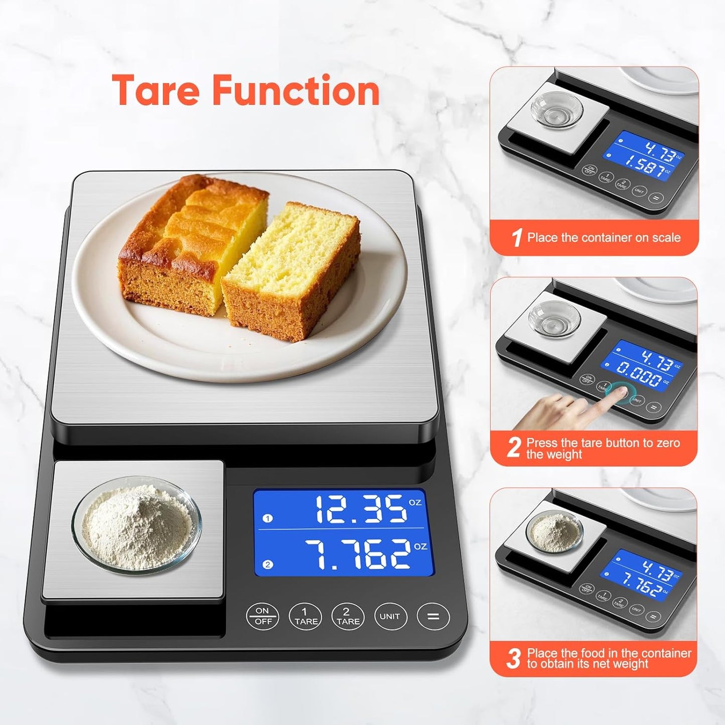 KUAIVO Dual Platform Digital Kitchen Scale, 33lb/15kg & 0.001oz/0.01g Precision, Two Scales in One, Coffee & Food Scale, Dual Display, Stainless Steel, Tare, g/oz/lb/ml
