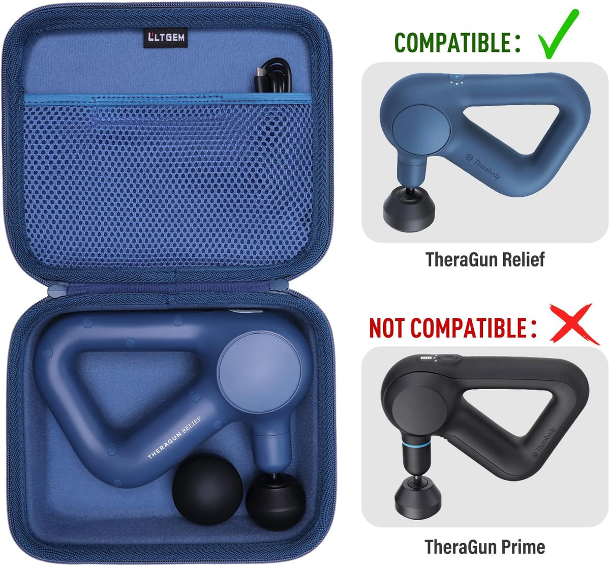 LTGEM Massage Case Compatible with TheraGun Relief Handheld Percussion Massage Gun/Neck/Back/Leg/Shoulder Massage Gun - Travel Protective Carrying Storage Bag, Black (Case Only)