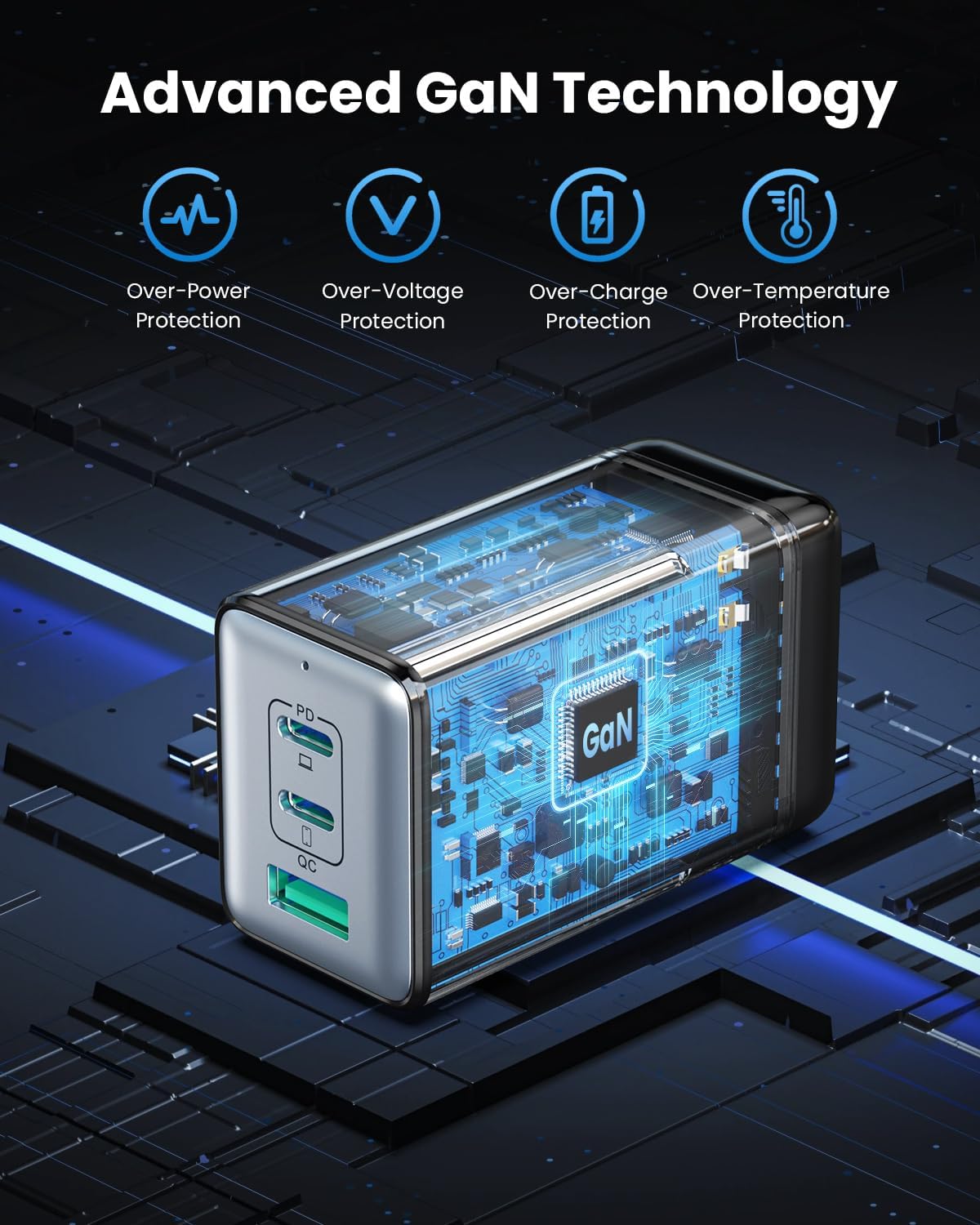 128W USB C Wall Charger,GaN III 3-Port Fast Charging Station,PD QC Foldable Charger Block Portable 65W Laptop Adapter for MacBook Pro/Air,iPad Pro,Galaxy S23,Dell XPS 13,iPhone 17/16/Pro etc