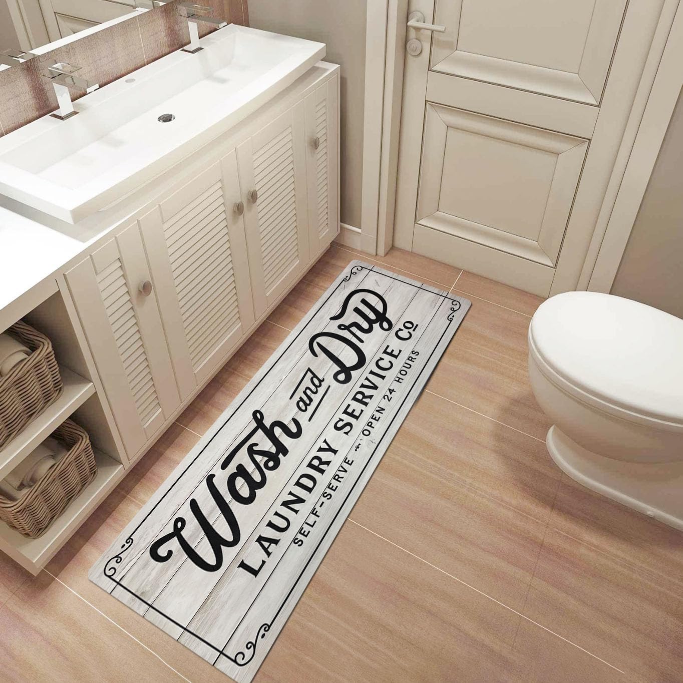 KOZYFLY Laundry Room Rug Runner 20"x48" Non Slip Kitchen Rugs Washable Laundry Room Mat Waterproof Mudroom Floor Carpet Runner Farmhouse Decor, 1.7x4ft, Light Grey, Wash and Dry