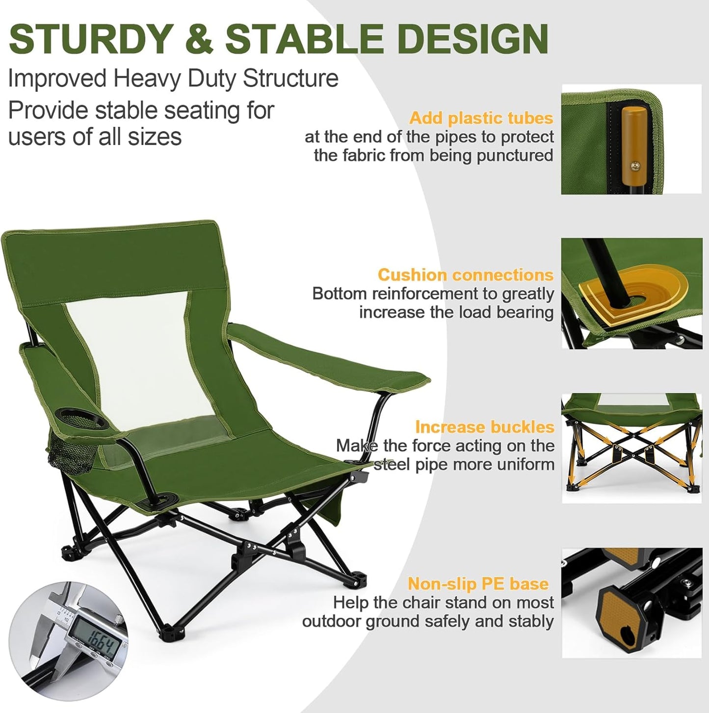 Joyfair Beach Camping Chair (2 Pack), Outdoor Folding Chair for Adults, Heavy Duty Portable Chair for Outside Fishing, Lawn, Sport, Patio, Armrest Cup Holder & Storage Pocket, Carry Bag (Green)