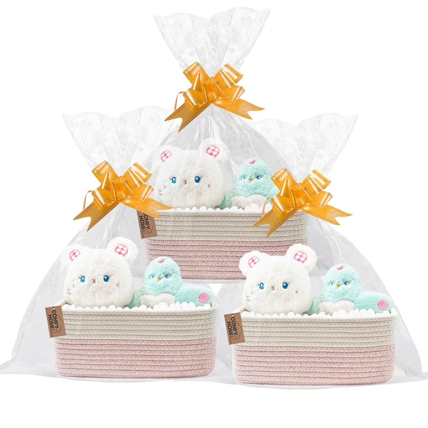 COMFY-HOMI 13" x 8.5" x 5.1" Storage Baskets for Organizing | Cotton Rope Woven Basket | Toy Storage Bin Box | Basket for Shelves, Closet Organizer Bin, Decorative Closet Shelf, 3 Pack