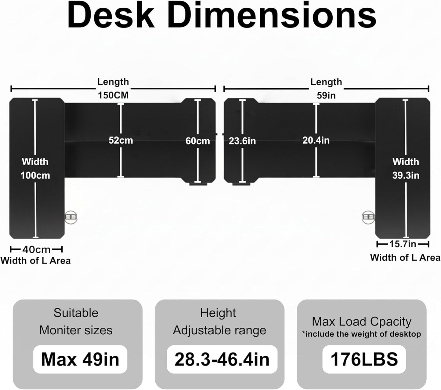 Acrolix L Shaped Electric Standing Desk - 59x40 Inch Reversible Corner Sit Stand Desk with Hook&Cup Holder,Electric Height Adjustable Table,for Home Office Gaming Computer Desk, Black