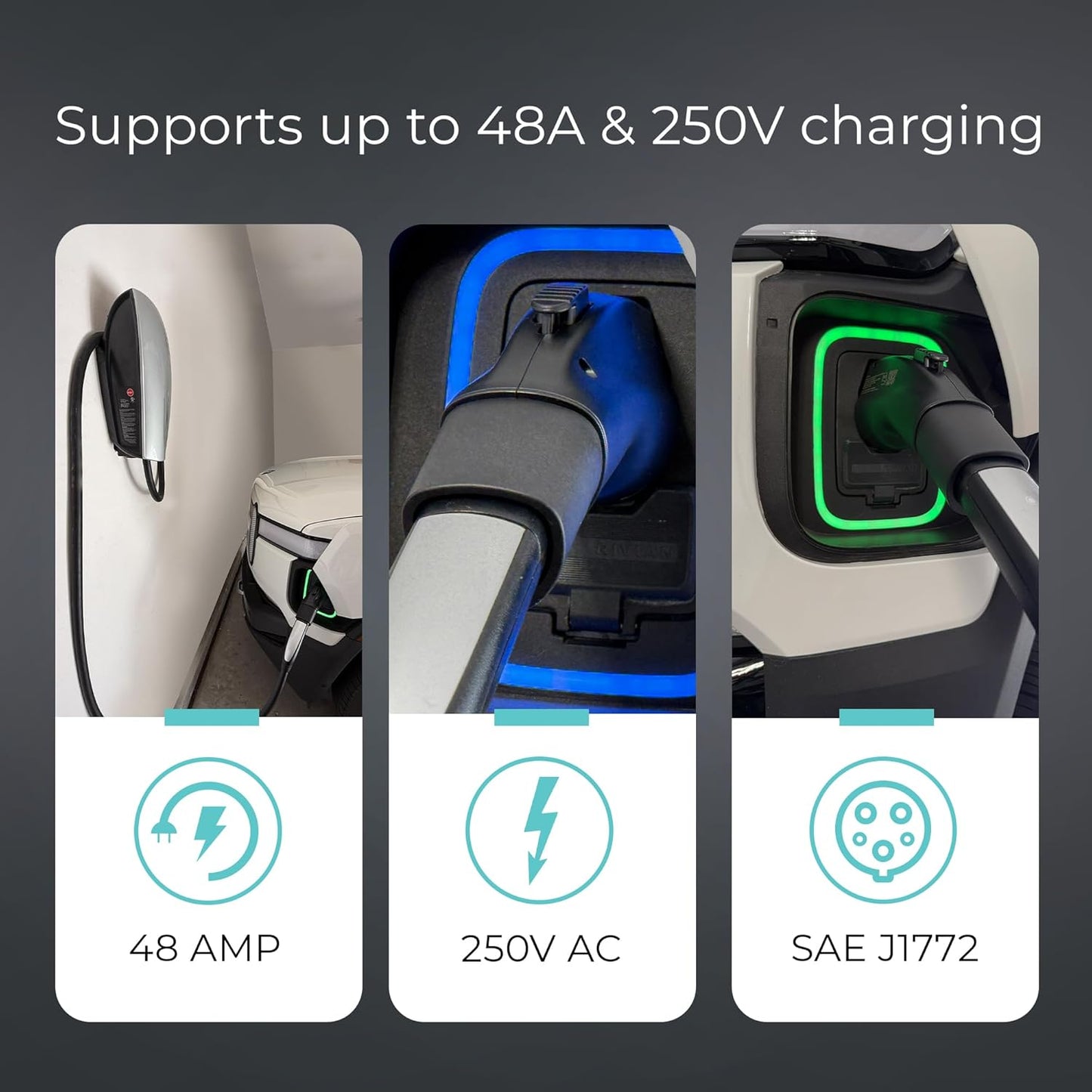 Lectron Tesla to J1772 EV Charging Adapter – NACS Converter, 48 Amp & 240V, Compatible with Tesla High Powered Connectors, Destination Chargers & Mobile Connectors for J1772 Electric Vehicles (Black)