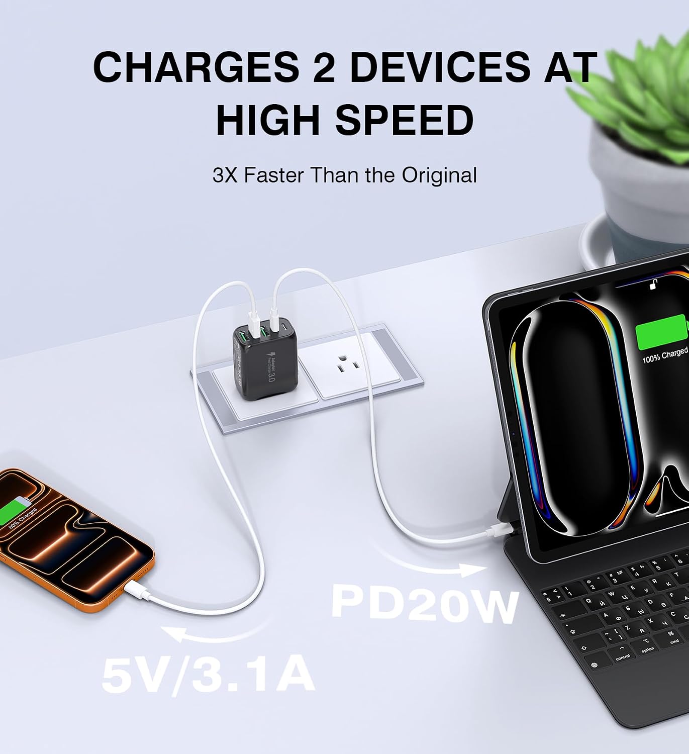 50W USB C Wall Charger Block, 2Pack 5-Port C Charger Fast Charging Block PD Power Adapter+QC Multiport Type C Box Brick Cube USB A Wall Plug for iPhone 15/16/17 Pro Max Plus, iPad,Galaxy S24/S23