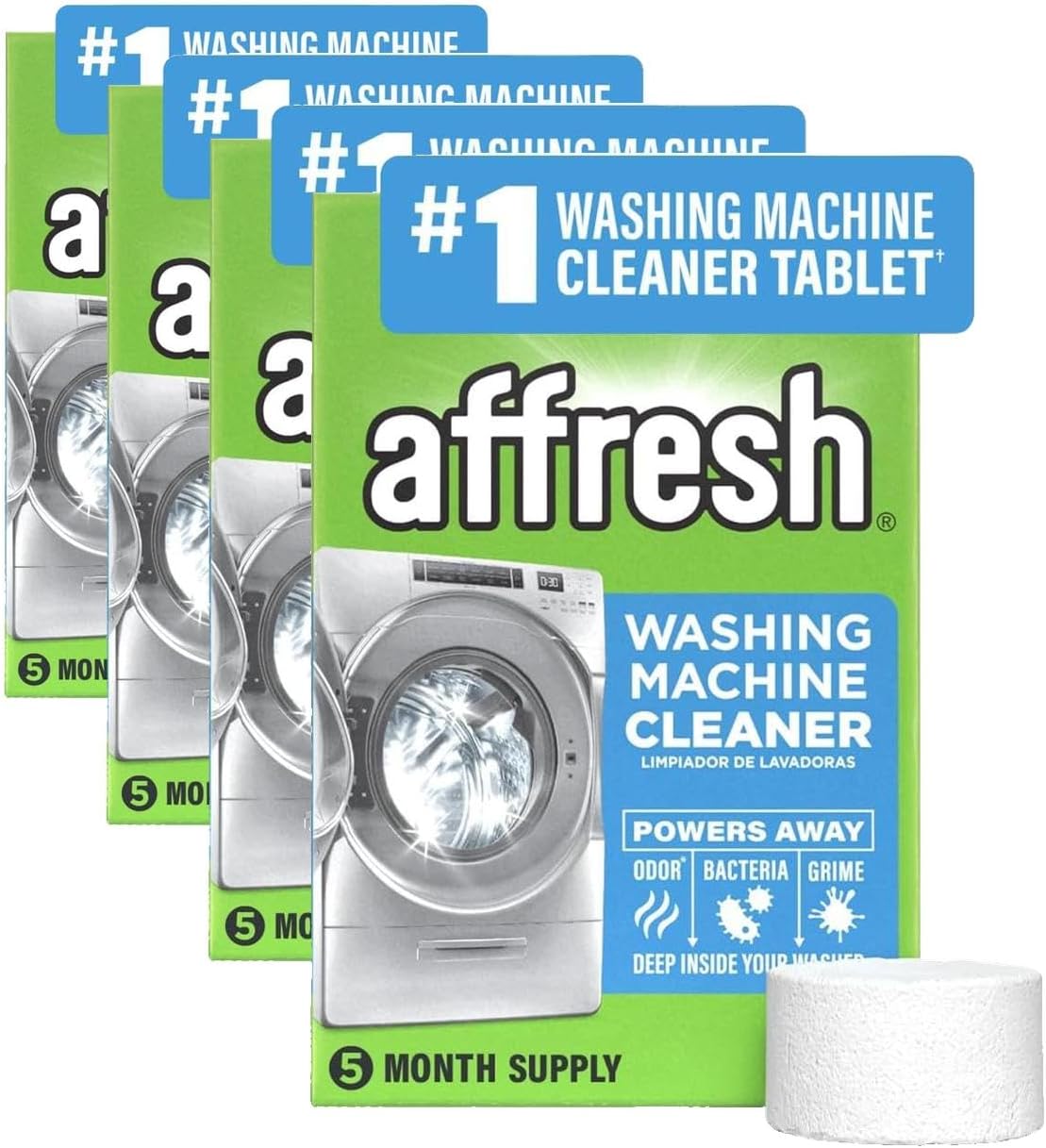Affresh Washing Machine Cleaner, Helps Power Away Odor Causing Bacteria & Grime Deep Inside Pump, Valve & Hoses, 6 Time Release Tablets, 6 Month Supply