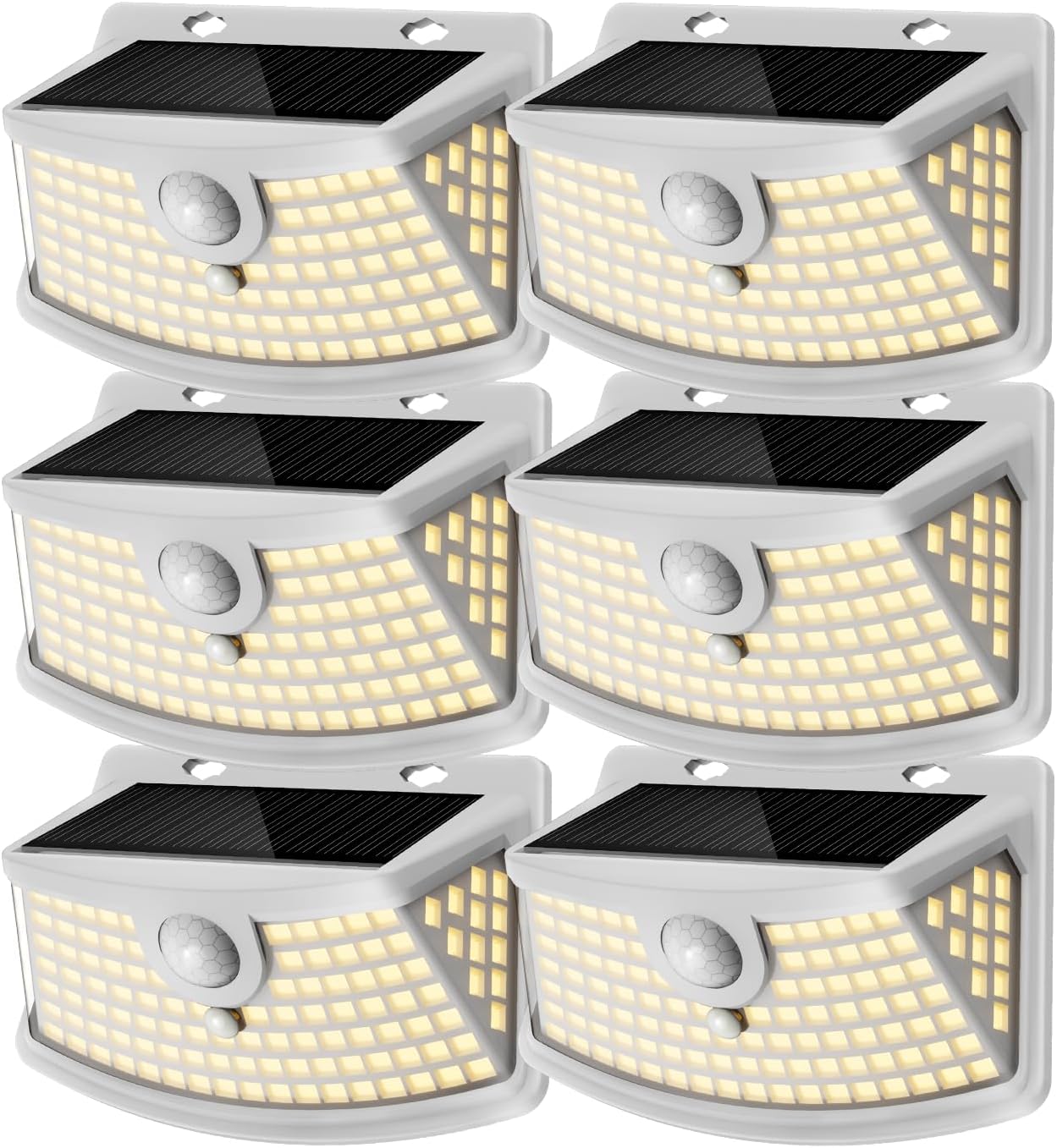 Aootek New Solar Motion Sensor Lights 120 LEDs with Lights Reflector,270° Wide Angle, IP65 Waterproof, Step Lights for Front Door, Yard, Garage, Deck (White, Warm White, 6-Pack)