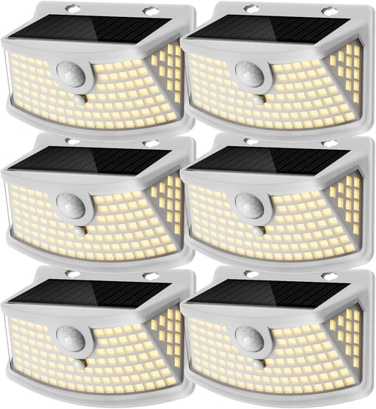 Aootek New Solar Motion Sensor Lights 120 LEDs with Lights Reflector,270° Wide Angle, IP65 Waterproof, Step Lights for Front Door, Yard, Garage, Deck (White, Warm White, 6-Pack)