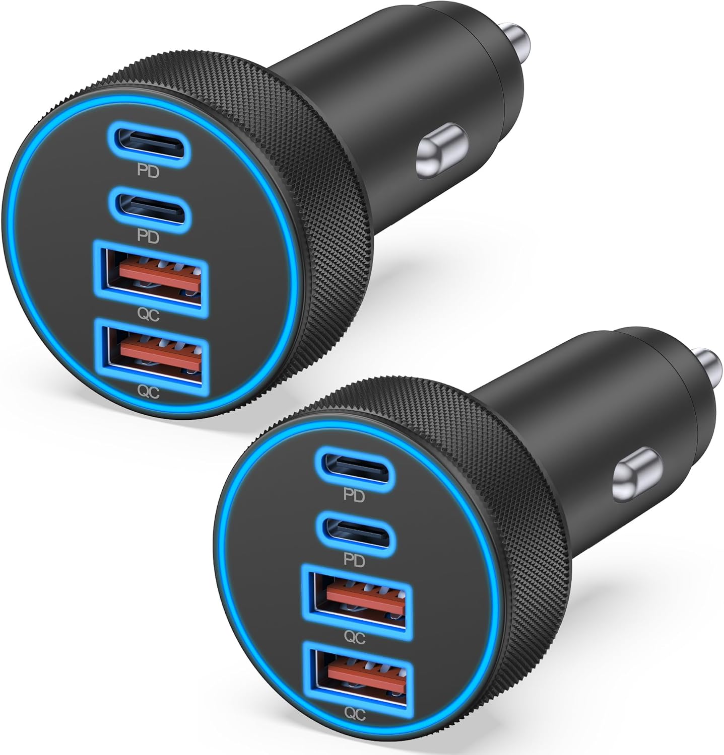 [4 in 1] USB C Car Charger, 4-Port 90W Super Fast Charging Cigarette Lighter Adapter, Dual 45W USBC & USB-A Multiport Car Phone Charger Accessories for iPhone 17 16 15 14 13 12, iPad, Galaxy, Tablet