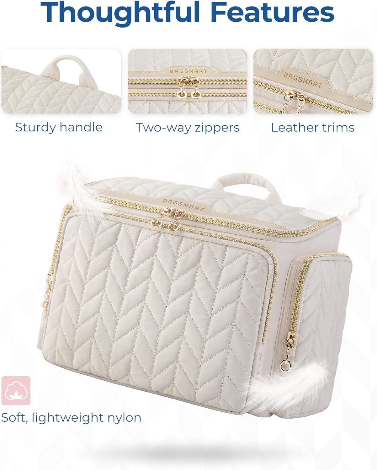 BAGSMART Travel Toiletry Bag, Large Wide-open Travel Bag for Toiletries, Makeup Cosmetic Travel Bag with Handle-Camel