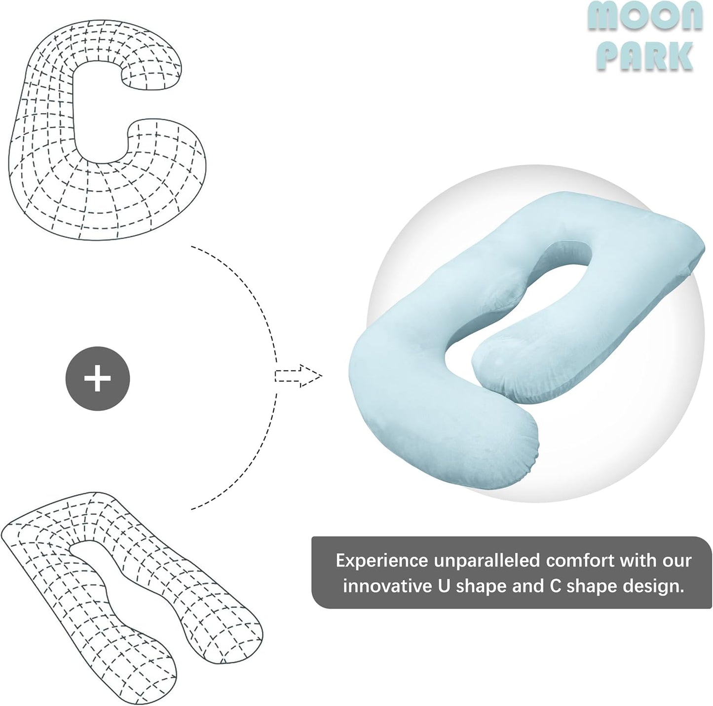 MOON PARK Pregnancy Pillows for Sleeping - U Shaped Full Body Maternity Pillow with Removable Cover - Support for Back, Legs, Belly, Hips - 57 Inch Pregnancy Pillow for Women - Aqua