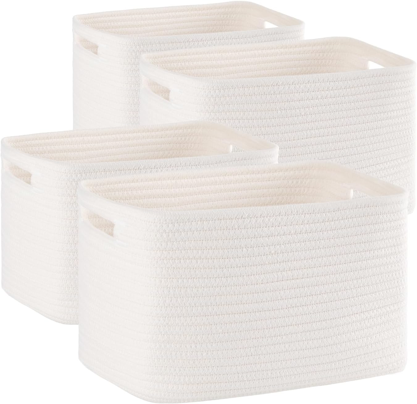 4 Pack Storage Baskets for Organizing Toys, Towels, and Clothes, Woven Basket for Shelves, Sturdy Nursery Cube Bins for Storage, 13''L x9''W x7.8''H, Pink