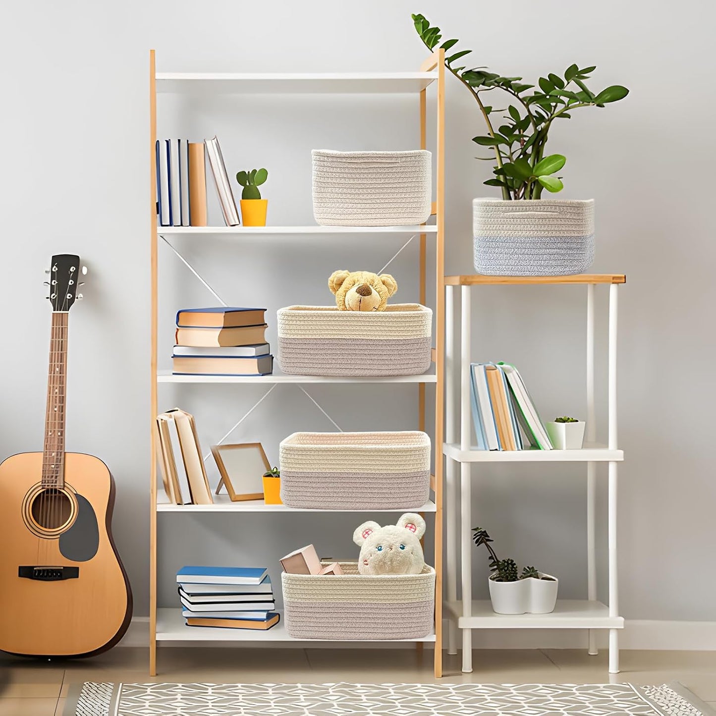 COMFY HOMI 11.5"x7.5"x4.7" Storage Baskets for Organizing | Cotton Rope Woven Basket | Toy Storage Bin Box | Basket for Shelves, Closet Organizer Bin, Decorative Closet Shelf, 3 Pack,