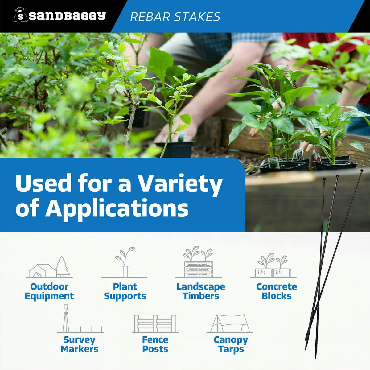 Sandbaggy 72" Steel Rebar Stakes with Nail Head - Garden Stakes (#4 Rebar - 1/2" Diameter) - l-Shape - Ground Stake, Pins, Landscaping Spikes, Construction (72-inch, 5, Count)