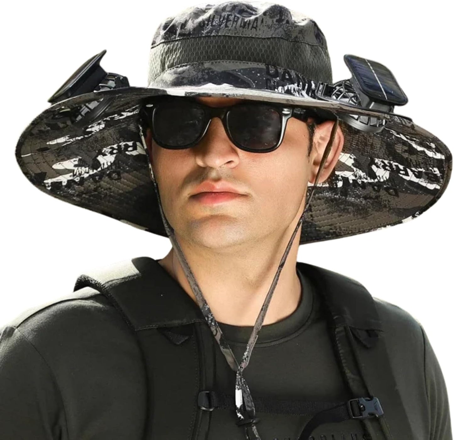 Outdoor Wide Brim Sun Hat with 2 Solar Fan Sun Bucket Hat for Men Women UPF 50+ Bucket Fishing & Beach Hat with Fan Built in
