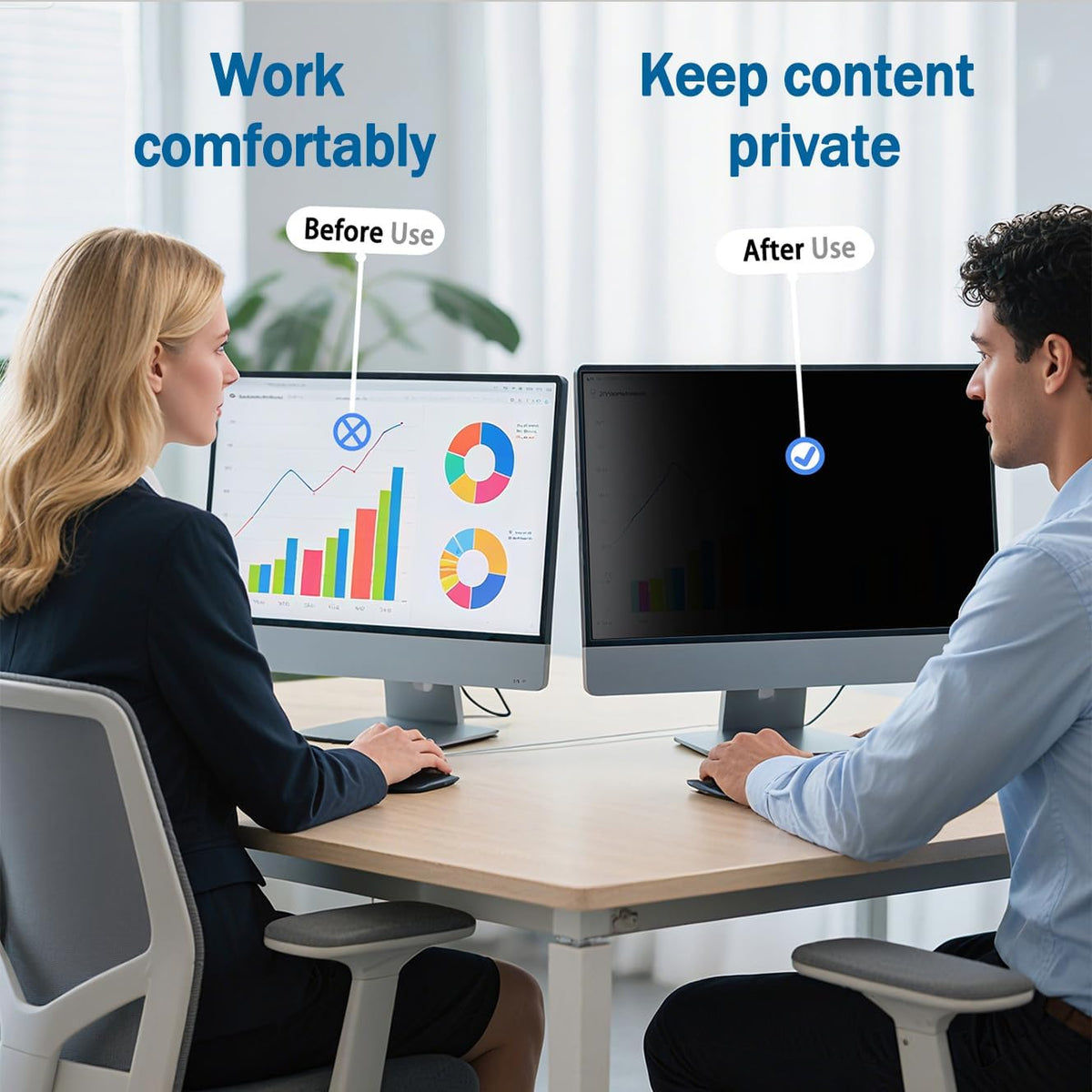 [2 Pack] 28 Inch Computer Privacy Screen for 16:9 Widescreen Monitor, Anti-Glare Privacy Filter, Removable Anti-Scratch Anti-Spy Screen Protector