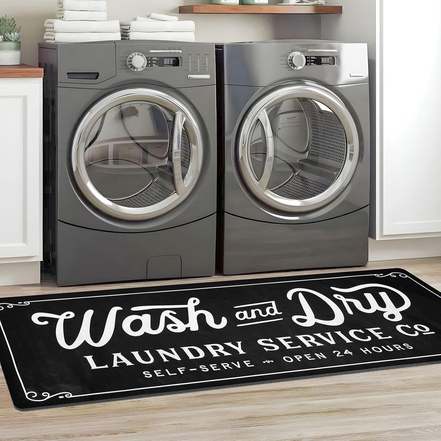 KOZYFLY Laundry Room Rug Runner 20"x48" Non Slip Kitchen Rugs Washable Laundry Room Mat Waterproof Mudroom Floor Carpet Runner Farmhouse Decor, 1.7x4ft, Navy, Wash and Dry