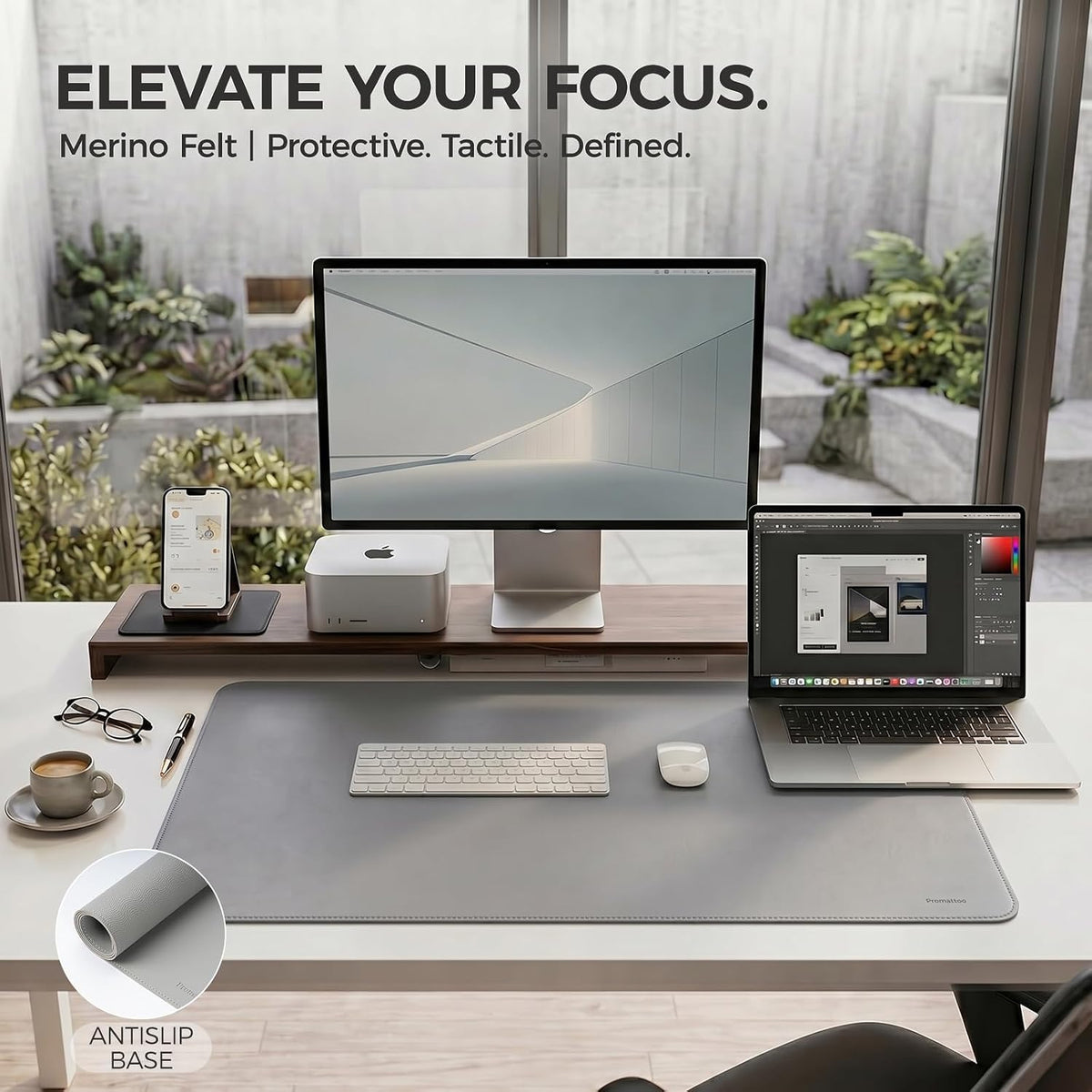 Large Desk Pad Non-Slip Desk Mat Protector for Keyboard Mouse Waterproof Vegan Leather Surface Faux Leather Laptop Mat Smooth Mouse Pad Premium Gift Tube Mist Gray 31.5" x 15.7"